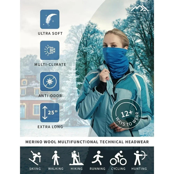 Unisex Lightweight Wool Ski Neck Gaiter Face Mask Neck Warmer scarf substitute - Picture 6 of 6